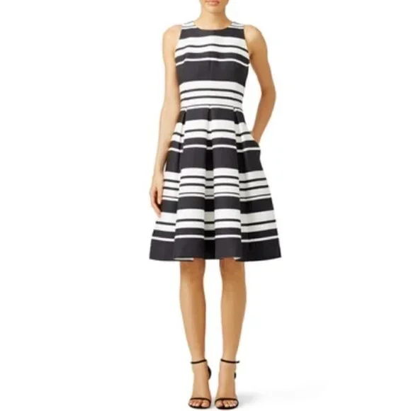 Kate Spade Women's Cape Stripe Cocktail Dress Black White Stripe Size 0 - Picture 2 of 16